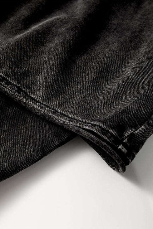 Black Mineral Wash French Terry High Waist Casual Shorts